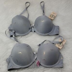 new paris pink gray padded lace bra bundle of 2 womens size 32B